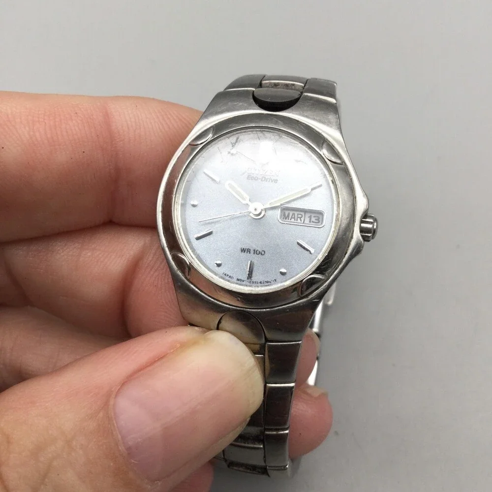 Vintage Citizen Eco-Drive Womens Watch 25mm Silver Tone Stainless Date E001 6